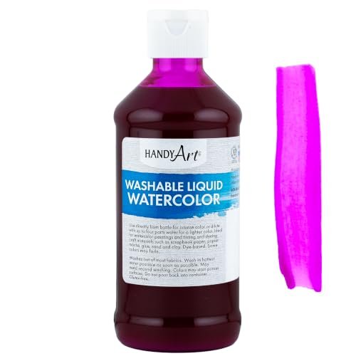 Handy Art Washable Liquid Watercolor Paint, Magenta, 8 oz Bottle | Ready to Use Concentrated Dye-Based Liquid, Deep Color Strength, Dilute with Water, Certified Safe AP Non-Toxic, Made in USA - color: Magenta