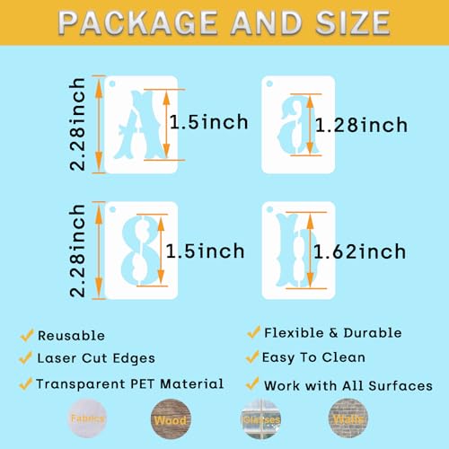 1.5 Inch Alphabet Letter Stencils Kits, 66 Pcs Drawing Templates for Painting on Wood, Wall, Fabric, Reusable Letter Symbol Number Plastic Art Craft Stencils - size: 1.5 Inch