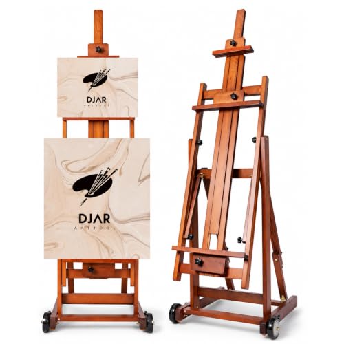 DJAR Large H-Frame Painting Easel for Adults, Solid Beech Wood, Walnut | Movable & Tilting Flat Floor Stand, Holds Canvases up to 78", Adjustable Heavy Duty Studio Art Easel for Artists - style: Walnut H-Frame Easel