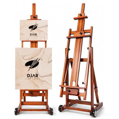 DJAR Large H-Frame Painting Easel for Adults, Solid Beech Wood, Walnut | Movable & Tilting Flat Floor Stand, Holds Canvases up to 78", Adjustable Heavy Duty Studio Art Easel for Artists - style: Walnut H-Frame Easel