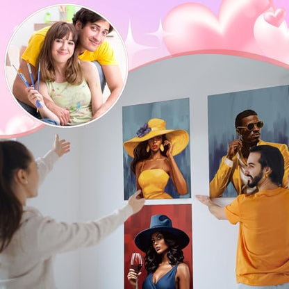 Harloon 36 Pcs 8 x 10 Inch Pre Drawn Canvas for Painting Afro Queen Pre Stretched Canvas Painting for Adults Sip and Paint Party Supplies Favor - style: Couples