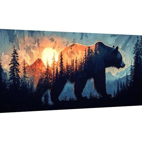 Ginfonr DIY Large Diamond Art Kits for Adults, Forestry Diamond Painting for Adults, Diamond Art Bears Full Drill, Diamond Art Kits Embroidery Rhinestone Craft for Home Wall Decor 31.5 x 11.81 inch - color: Bear at Sunset