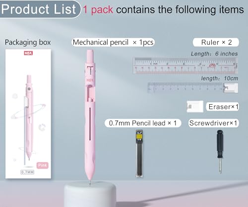 Cute Mechanical Pencil, Metal Grip, Refillable for School Supplies Kid Student Writing, Drafting Drawing Sketching, Mechanical Pencils Set with Lead Refills & Compass & Ruler & Eraser (Pink,1-PACK) - color: 1 Pack(Pink)