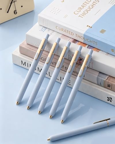 SUNEE Gel Pens, 6 Pack 0.5mm Pens Fine Point Smooth Writing Pens with Quick-Dry Black Ink, Cute Aesthetic School Office Note-Taking Pens for Journaling - Blue - color: Blue, style: 6 Pack