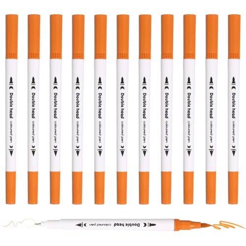 PATIKIL 12Pack Dual Brush Markers, Orange Watercolor Fine and Brush Tips Pens Colored Marker Calligraphy Coloring Art Supplies Set for Coloring Book Illustration Sketching Journaling - color: Orange