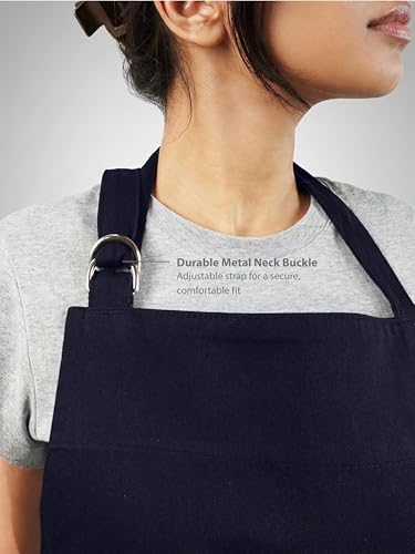 100% Cotton Kitchen Apron with 2 Pockets – Adjustable Chef Apron for Cooking Baking BBQ – Unisex Apron - color: Navy