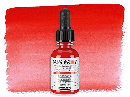 Schmincke - AQUA DROP, liquid, pigment-based watercolour, vermilion red in 30 ml pipette bottle, 24320034, for watercolorpainting, urban sketching, calligraphy, handlettering, lightfast - color: 320 vermilion red