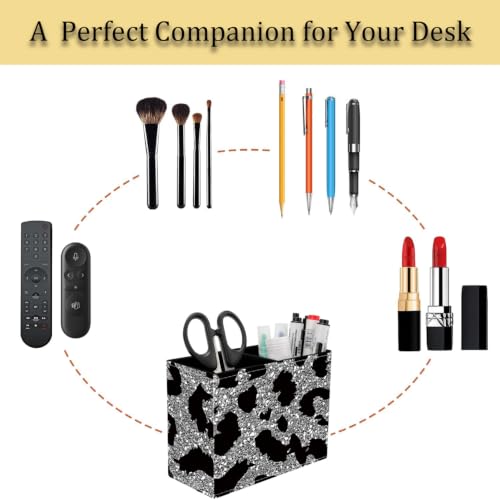 Pen Holder for Desk, PU Leather Multifunctional Desktop Storage Box and Anti-Slip Mouse Pad Set, Makeup Brush Holder Pen Organizer for Office and Home - Leopard Print Pattern - color: Leopard Print Pattern