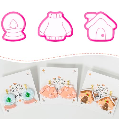 Xaekicr 3 PCS Christmas Polymer Clay Cutters Set – Winter Snow Globe, Sweater, House Clay Cutters for Earrings – Holiday Polymer Clay Molds and Clay Tools for DIY Crafts - color: 2A