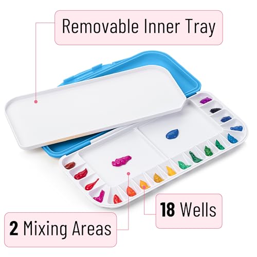 Mr. Pen- Airtight Watercolor Palette with Lid, 18 Wells & 2 Mixing Areas (Pack of 2) - color: Blue, size: 2 Pack