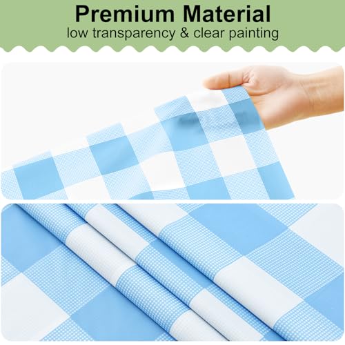 4 Packs Buffalo Disposable Table Cloth, 54 x 108 Inch Waterproof Plastic Tablecloth, Rectangle Baby Blue and White Checkered Table Covers for Picnic, Birthday, Party, Back to School - color: Baby Blue and White, size: 54" x 108" - 4 Pack