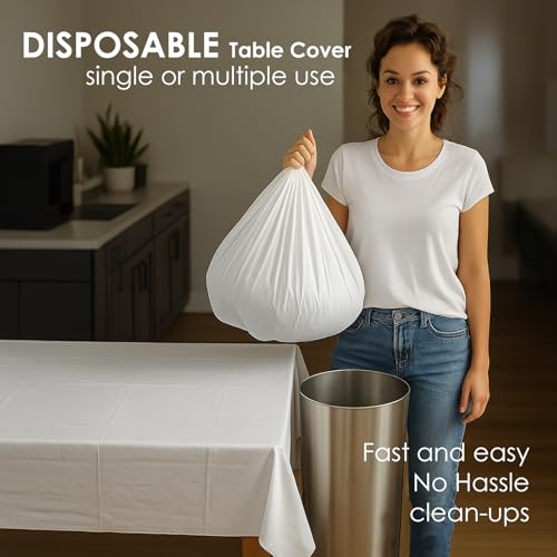 12 Pack White Plastic Tablecloths, 84 Inch Round Disposable Table Covers, Heavy Duty & Waterproof for Parties, Events, Banquets, White - color: White, size: 84" Round
