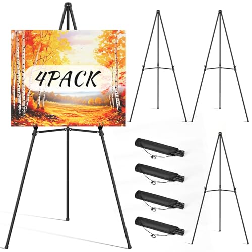 Easel Stand for Sign Portable,66" Easel Display Stand Metal, Adjustable Easels for Display,Wedding Signs, Posters-Black(4 Pack) - style: 4 Pack
