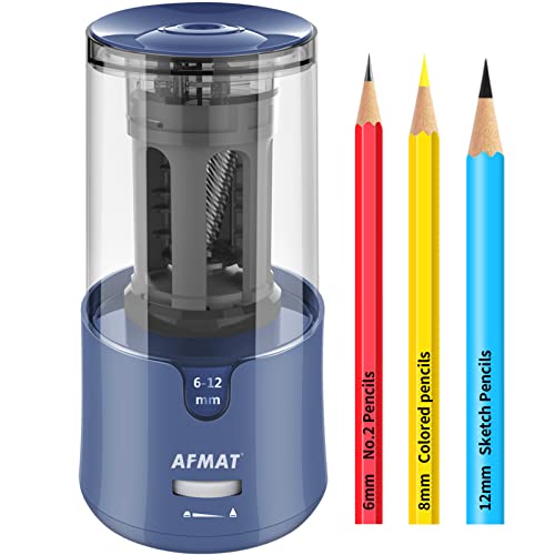 AFMAT Pencil Sharpener, Electric Pencil Sharpener for Colored Pencils, Auto Stop, Fast Sharpen in 3s, Large Hole Pencil Sharpeners Plug in for 6-12mm No.2/Jumbo Pencils PS93 - color: Blue
