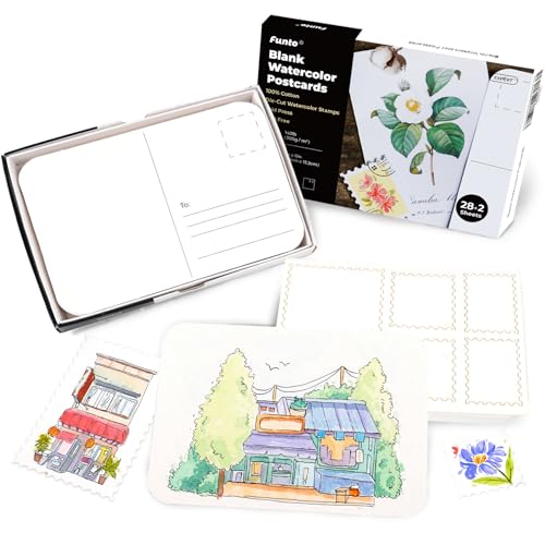Funto 4x6 100% Cotton Watercolor Paper Postcards, 28 Cards + 2 Stamp Sheets - style: 4x6 Postcards-100% Cotton