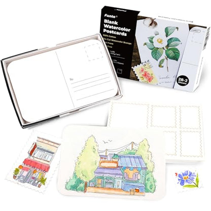 Funto 4x6 100% Cotton Watercolor Paper Postcards, 28 Cards + 2 Stamp Sheets - style: 4x6 Postcards-100% Cotton