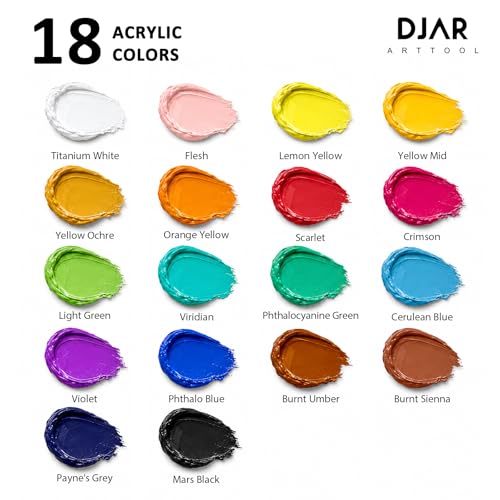 DJAR 18 Colors Acrylic Paint Set for Artists Beginners, 2 fl oz/250ml - size: 18 Colors (250ml/Bottle)