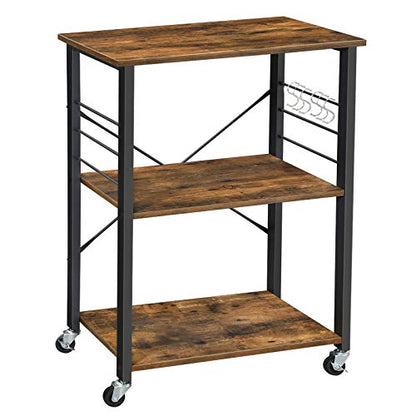 VASAGLE Kitchen Shelf on Wheels, 23.6 Inches Serving Cart with 3 Shelves - color: Rustic Brown + Ink Black, size: 23.6"W x 35"H, style: Shelf
