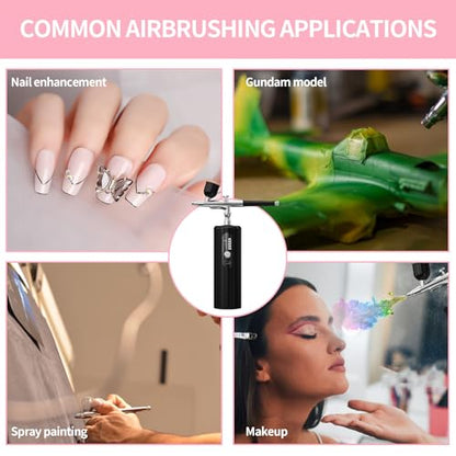 AirBrush Kit with Compressor dual-action airbrush Rechargeable Handheld Air brush for nails，Painting ，Makeup，Barber，Cake，Mode (Black)