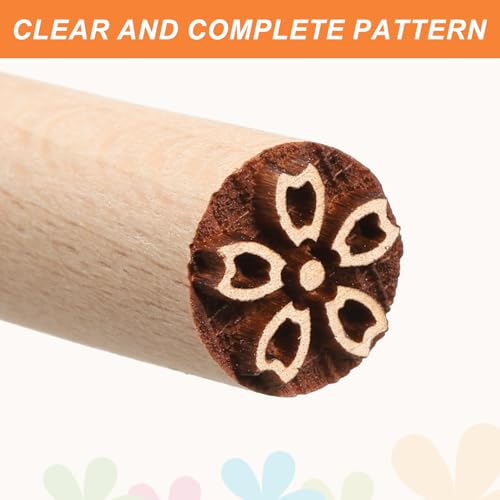 HARFINGTON 3pcs Wood Pottery Tools Stamps 0.6" Dia 2" Length Wooden Natural Clay Pottery Stamps Set Flower 3 Patterns for Cookie Cake Dessert - style: Flower 3 Patterns