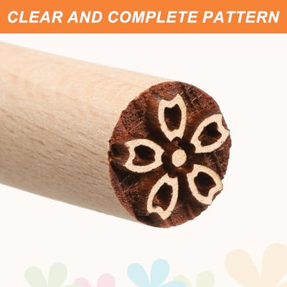HARFINGTON 3pcs Wood Pottery Tools Stamps 0.6" Dia 2" Length Wooden Natural Clay Pottery Stamps Set Flower 3 Patterns for Cookie Cake Dessert - style: Flower 3 Patterns
