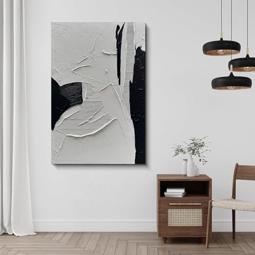 NANKAI Art Hand-painted Black and White Texture Oil painting Modern minimalist Abstract art 45x30 inch large home wall deco art painting - color: NKHB149