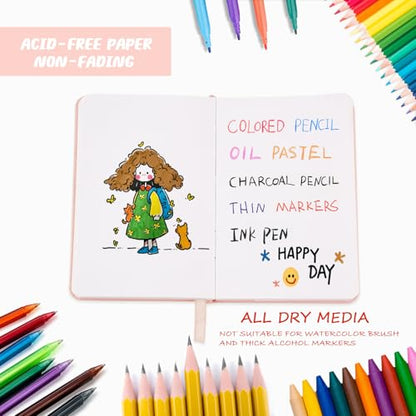 Mix Media Pad,3.5"x5.5" Small Hardcover Leather Art Sketchbook,60 Sheets(112lb/180gsm) Heavyweight Acid Free Artistic Painting Drawing Sketching Paper, Handy Pocket Journal Sketchbook.Pink - color: 180gsm-pink