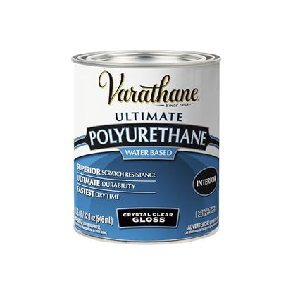 Varathane Water-Based Ultimate Gloss Polyurethane | Water-Based, Crystal Clear Interior Wood Protection, Fast Dry Time, Scratch Resistance, Covers Up to 125 Sq Ft, Quart - color: Gloss, size: 1 Quart (Pack of 1)