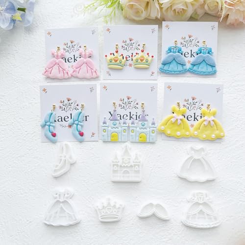 12-Piece Fashion & Castle Theme Clay Cutters Set - Princess Dress, Crown, Shoe & Castle Shape Craft Stencils for DIY Modeling Compound, Polymer Clay Art, and Earring Making Supplies - color: J color