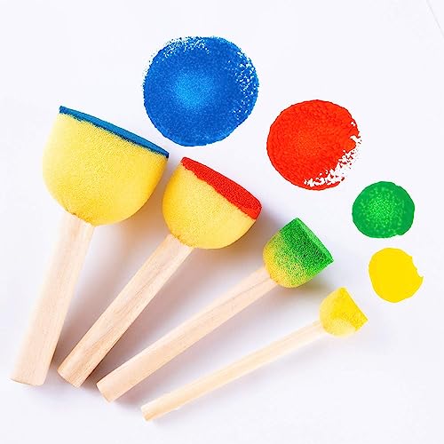 48 Pieces Round Sponges Brush Set, Round Sponge Brushes | for Painting, Wooden Handle Foam Brush Sponge Painting Tools for Kids Painting Crafts - style: 3F-RoundSponges48PCS