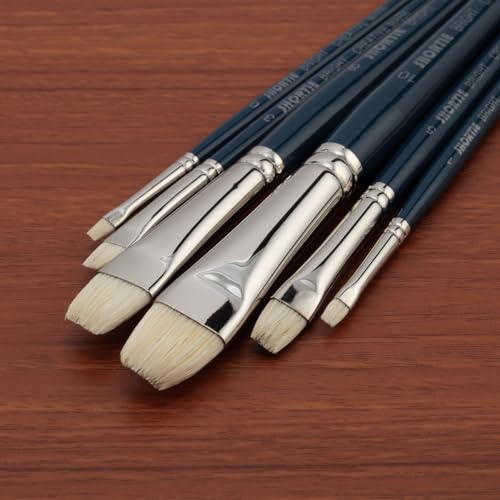 Creative Mark 6 Piece Bright Short Handle Paintbrush Set, Perfect for Oil and Alkyd Painting, Traveling & Workshops - size: Bright