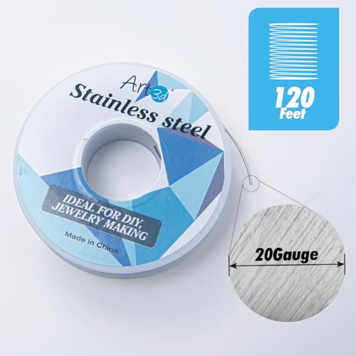 Art3d 20 Gauge Bendable Soft Stainless Steel Craft Wire, 120 ft, Silver | Flexible, Malleable, Polished Finish, Easy to Shape, Easy Unwinding, for Jewelry Making, Electroculture, DIYers, Artisans - color: Stainless Steel, size: 20 Gauge / 120 Ft