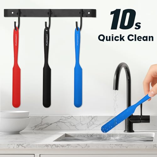 3pcs Silicone Jar Spatulas 10in Long Skinny Heat-Resistant, Narrow Spatula Set for Scraping Peanut Butter, Sourdough, Jam in Small Containers, Blenders & Baking (Black & Red & Blue) - color: Black & Red & Blue