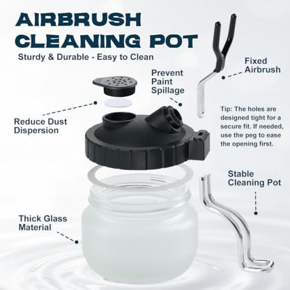 X ARTY HUB Airbrush Cleaning Kit, 32.4 fl oz Cleaner, Cleaning Pot & Tools | Easily Handles Water-Based and Acrylic Paints, Glass Airbrush Cleaning Pot, Air Brush Cleaning Tools, Airbrush Cleaner Kit - size: Airbrush Cleaning Kit with 32.4 fl oz Cleaner