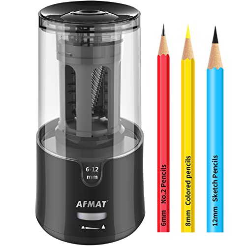AFMAT Electric Pencil Sharpener - Auto Stop, Super Sharp & Fast, Plug in Pencil Sharpener for 6-12mm No.2/Colored Pencils - Classroom/Office/Home PS92 - color: Black
