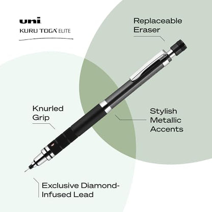 UNI uniball Kuru Toga Elite Mechanical Pencil Starter Kit,0.5mm,HB #2,Gun Metal Barrel,(Pack of 2) - color: Gun Metal, size: 1 Count (Pack of 2)
