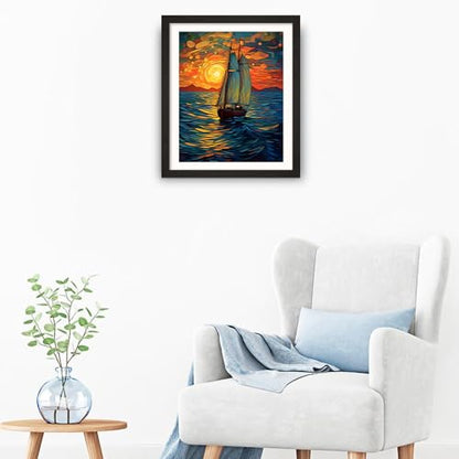 Natuyalo Paint by Numbers for Adults - DIY Adult Paint by Number Kits Painting on Canvas Sailboat Painting by Numbers for Beginners, Sunset Landscape Art Craft Kits for Adults (16x20 Inch) - color: ART-03
