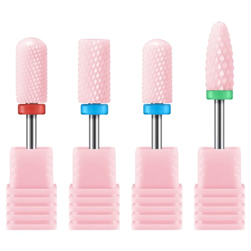 MelodySusie Ceramic Nail Drill Bits Set, 3/32'' (2.35mm) Professional Acrylic Nail File Drill Bit for Manicure Pedicure Cuticle Gel Nail Polishing, 4Pcs, Pink - color: Pink, size: 4 Pcs