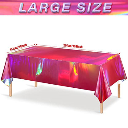 4 Pack Hot Pink Iridescent Plastic Tablecloths Shiny Disposable Laser Rectangle Table Covers Holographic Foil Tablecloth Iridescent Party Decorations Birthday Bridal Wedding Christmas, 54 x 108 Inch - color: Hot Pink