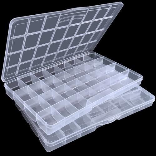 DUOFIRE 32 Grid Bead Organizer Box Clear Plastic Craft Storage 2 Pack - size: 32 Grids | 2 Pack
