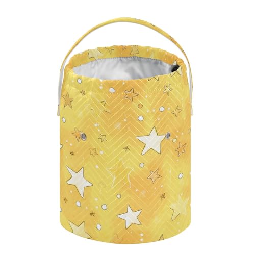 Cartoon Golden Stars and Dots Yarn Bag Small Crochet Bag Drawstring Yarn Storage Organizer Knitting Project Bags Potable Yarn Holder with Holes Handle Crocheting Needles Knitting Accessories - color: Cartoon Golden Stars and Dots