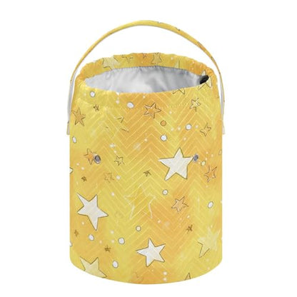 Cartoon Golden Stars and Dots Yarn Bag Small Crochet Bag Drawstring Yarn Storage Organizer Knitting Project Bags Potable Yarn Holder with Holes Handle Crocheting Needles Knitting Accessories - color: Cartoon Golden Stars and Dots