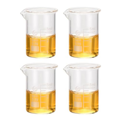PATIKIL 5ml Low Form Glass Beaker, 4Pcs 3.3 Borosilicate Glass Beakers Graduated Measuring Cup with Spout for Lab Experiment, Cooking and Baking, Clear - size: 5ml