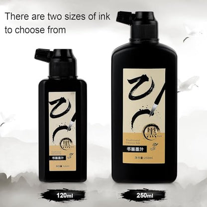 120ml Black Sumi Ink,Chinese Brush Calligraphy Ink (4.06oz) | Traditional Sumi Brush Liquid Ink for Practice & Professional Creation; Compatible with Japanese & India Ink