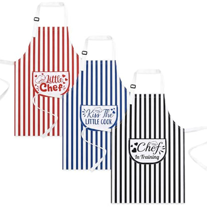 3 Pack Kids Apron for Cooking Adjustable Kids Chef Aprons | Kitchen Funny Aprons with Pockets for Boys Girls Toddler Painting Baking Artist Apron - color: Black,red,blue