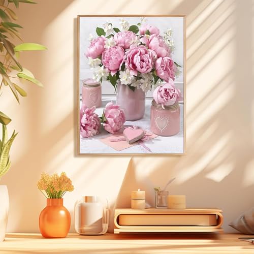 MaiMMaledy Paint by Numbers Kit for Adults Beginners Canvas Pictures with Framed Drawing Painting Acrylic Pigment with Wooden Triangle Easel Pink Flowers 8Wx12L inch - color: Pink Flowers, size: Pink Flowers 8x12inch