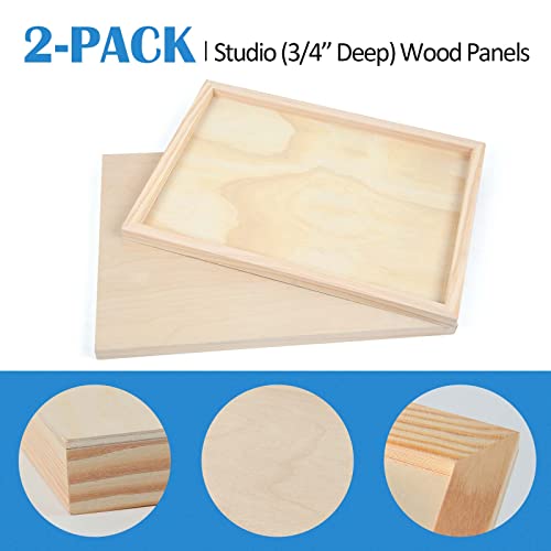Falling in Art 2 Pack 12x18 Unfinished Birch Wood Panels Kit for Painting | Studio 3/4’’ Deep Wood Canvas, Cradle Boards for Acrylic Pouring, Art, Crafts, Epoxy Resin, Laser Engraving Cutting - size: 12'' x 18''