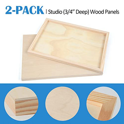 Falling in Art 2 Pack 12x18 Unfinished Birch Wood Panels Kit for Painting | Studio 3/4’’ Deep Wood Canvas, Cradle Boards for Acrylic Pouring, Art, Crafts, Epoxy Resin, Laser Engraving Cutting - size: 12'' x 18''