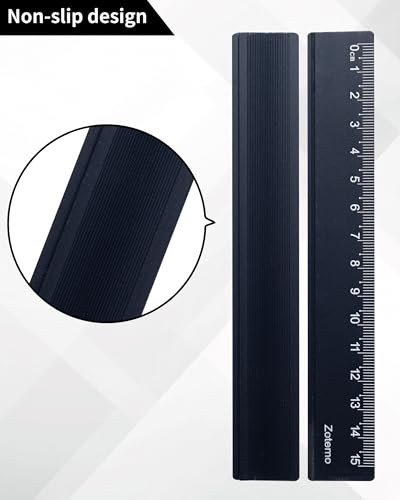 Geometry Ruler Set for Students, Metric Measurement 4-Piece Metal Math Drafting Kit with Non-Slip Design 15 cm Straightedge Ruler, 180° Protractor & 2 Triangles for School Kids (Black) - color: Black