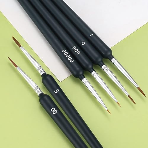 6 Pcs Fine Detail Paint Brush Set, Miniature Detail Artist Painting Brushes, 6 Sizes Wooden Fine Tip Paint Brushes for Acrylic Painting Drawing Craft Oil Nail Art Model Watercolor Painting Brushes